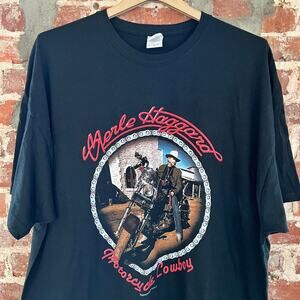 VTG 2002 Merle Haggard Motorcycle Cowboy Men's Black T Shirt 2XL